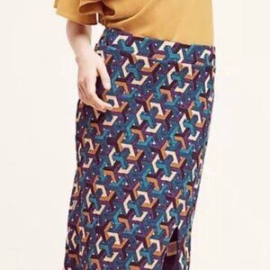 MAEVE Anthropologie Teal Geometric Pencil Skirt (size L)
